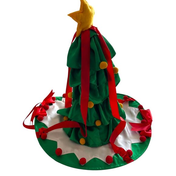 Department 56 Christmas Tree Hat Holiday Costume / Tags RARE Green Satin - Picture 2 of 6
